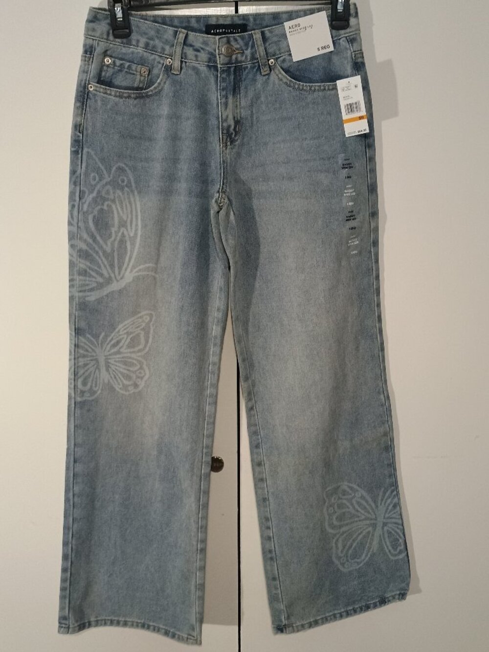 NWT Aéropostale Aero Baggy Wide Leg Jeans Regular Light Wash Butterfly Y2K - Picture 2 of 9